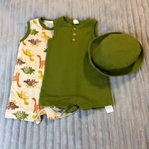 Green Baby Romper and Dinosaur Print Set